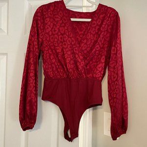 Shein Pink Leopard Print Deep-V Bodysuit